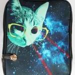 [grlhx120062]cool Shiny Cat With Glasses Backpack..