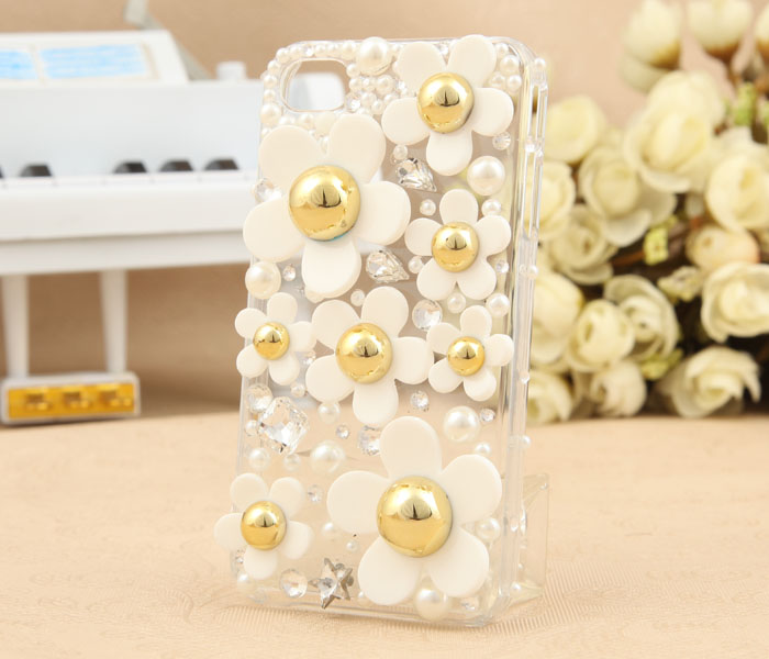 [grlhx110001]cute Fresh Daisy Rhinstone Transparent Hard Cover Case For Iphone 4/4s
