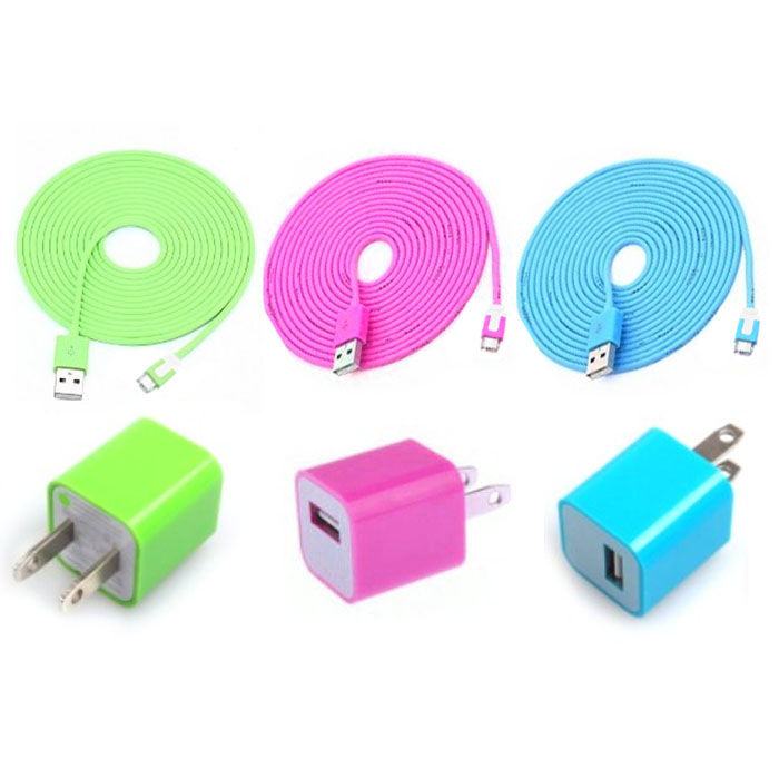 [grdx02193]total 6pcs/lot! Cool Colouful 3pcs Usb Cord And Charger For Iphone 5