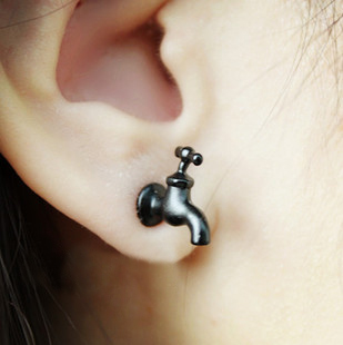 [grlhx130032]cool Black Tap Earrings