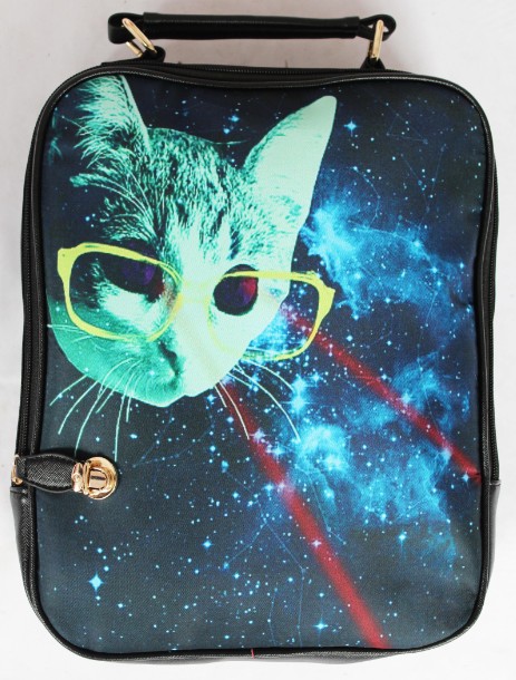 [grlhx120062]cool Shiny Cat With Glasses Backpack Bag